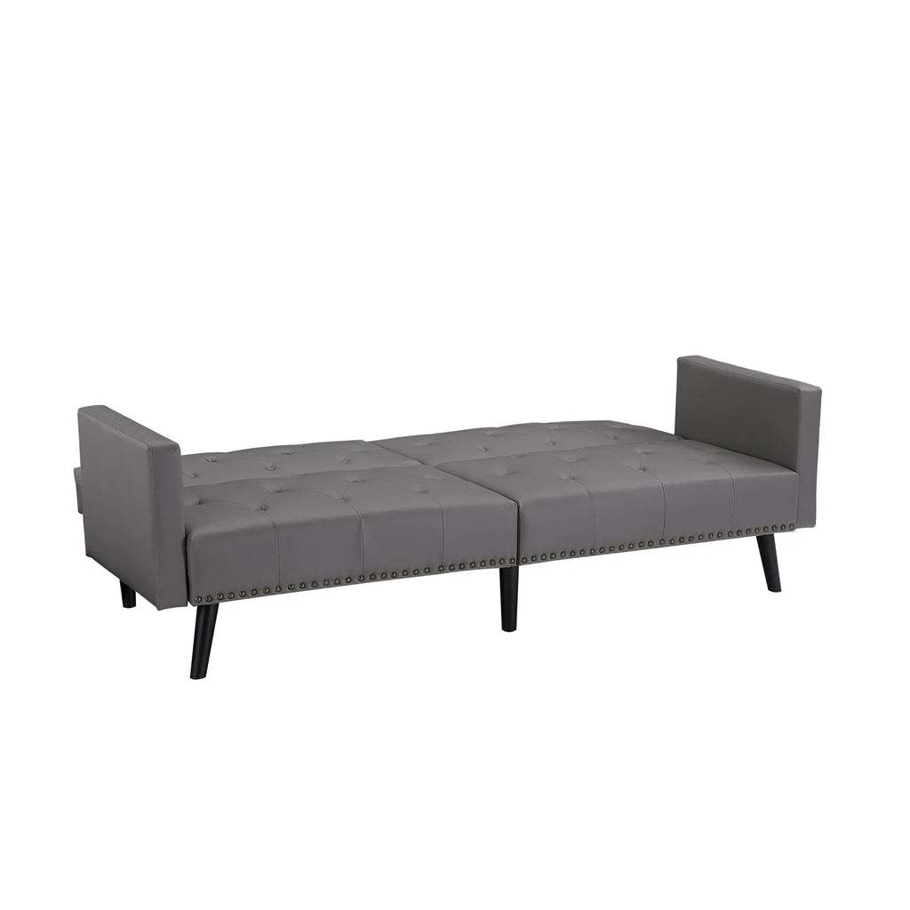 Espresso Faux Leather Tufted Convertible Sofa Bed V1335