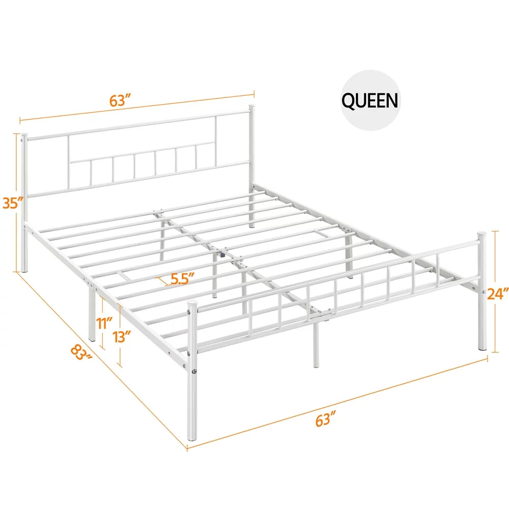 Queen Metal Platform Bed with Spindle Headboard and Footboard, White K835