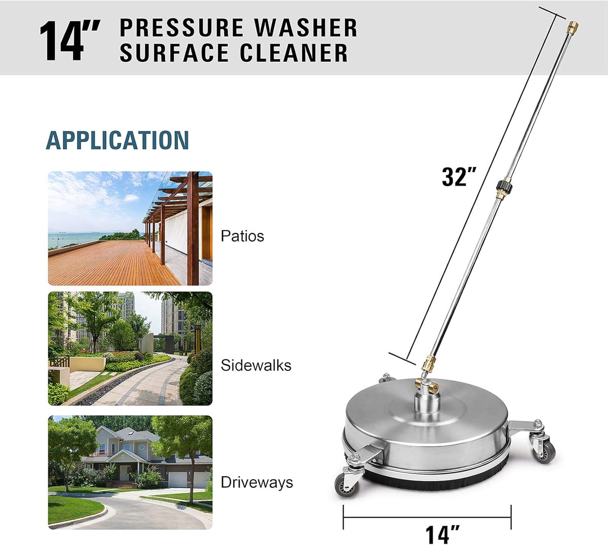14'' Pressure Washer Surface Cleaner with Castors Power Washer Accessory Floor Attachment R399889