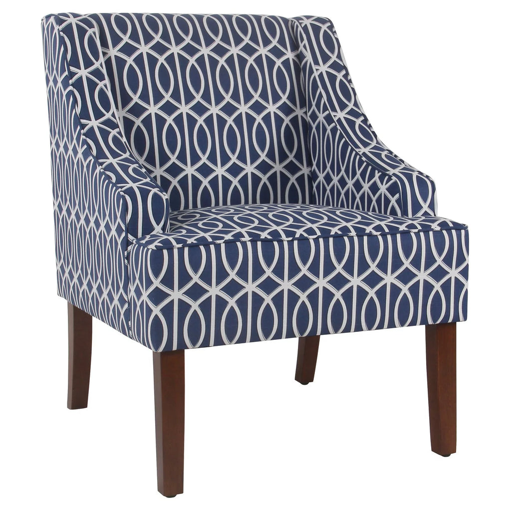 Cream and Blue Geometric Accent Armchair V6822