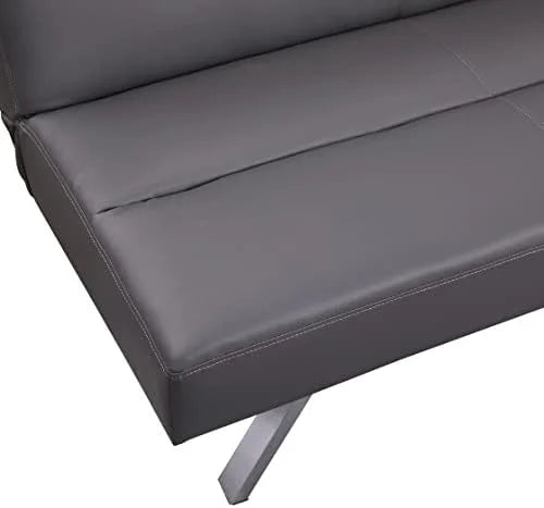 Faux Leather Convertible Futon Sofa Bed with Chrome Legs Q9845