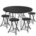 7 Pieces 5 FT Folding Round Table and Chair Set Black J659756