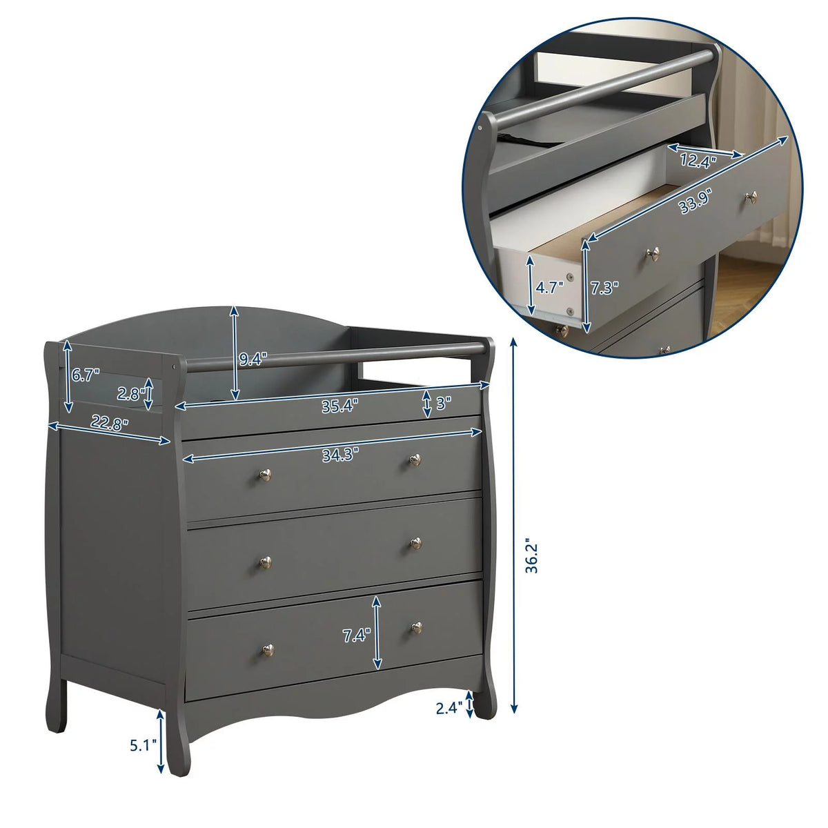 Gray 3 Drawer Changing Dresser G2966