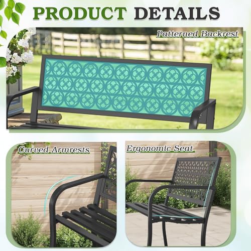 50" Heavy-Duty Metal Weatherproof Outdoor Bench C67655