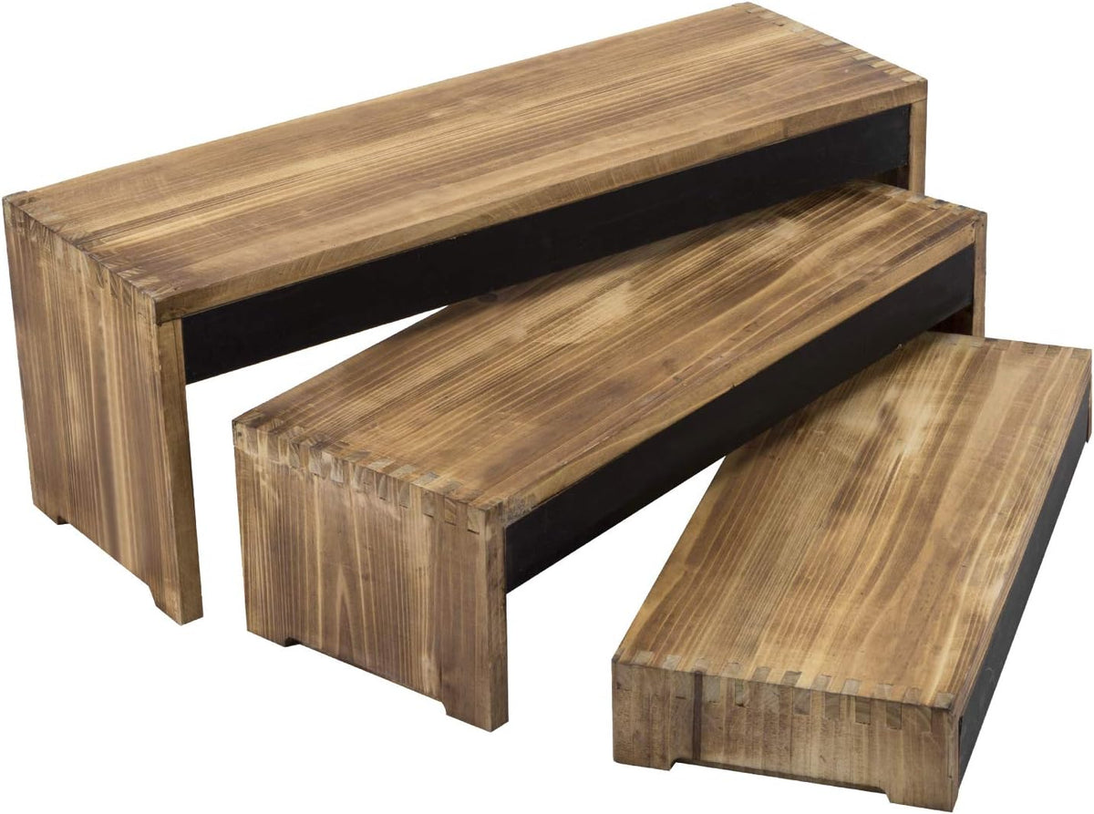 3-Tier Burnt Dark Brown Wood Cake Stand with Chalkboard Panels X626