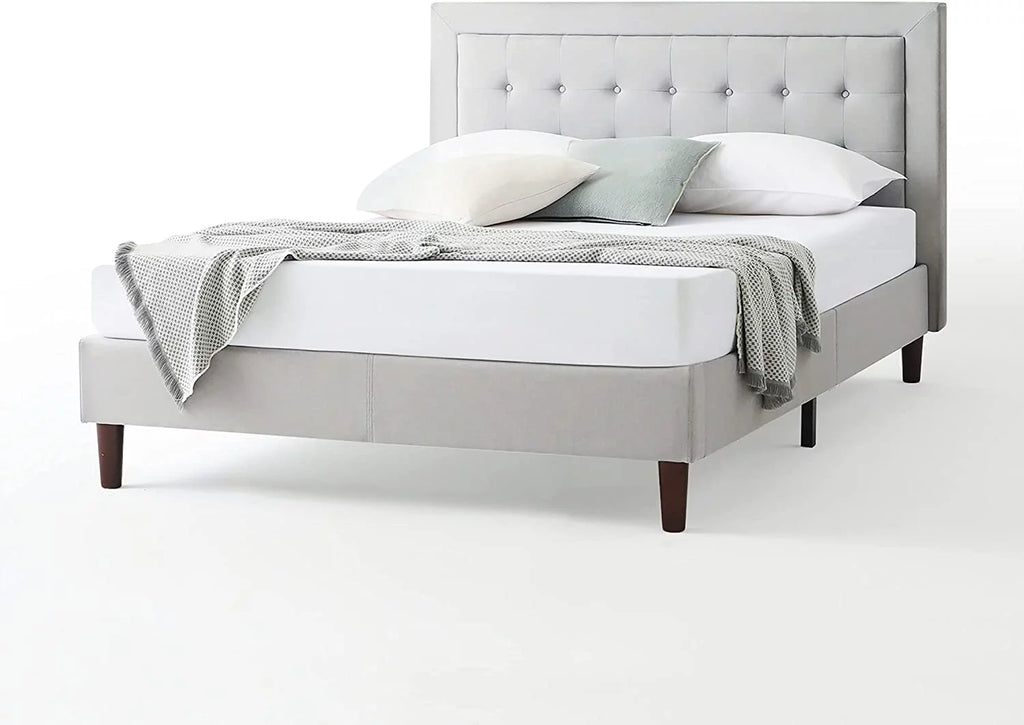 Queen Upholstered Platform Bed Frame with Wood Slat Support M80307
